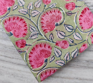 Sage <b>Green</b> Floral Hand Block Printed 100% Cotton Eco-Friendly Lightweight Fabric Girls Boys Bags <b>Purses</b> Material Wholesale - Product Image 4