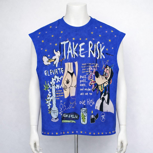 ผู้ผลิตเสื้อยืด OEM แบบกำหนดเอง เสื้อยืดผู้ชายทรงโอเวอร์ไซส์ ผ้าฝ้าย 100% คอทรงกลม พิมพ์โลโก้ตามสั่ง ประดับเพชรเทียม เสื้อกั๊กสตรีทแวร์ - Product Image 6