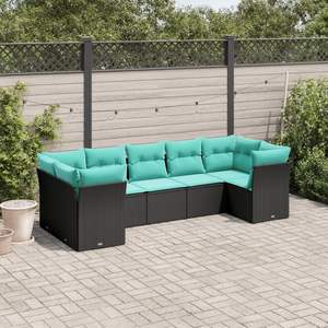 Conjunto de Sofá de Jardín Grande de Mimbre Sintético Azul y Negro con Acero, Muebles Elegantes para Exteriores de Poliéster - Product Image 1