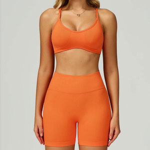 High Quality Two-Piece Sports <b>Bra</b> and High Waisted Shorts Set Solid Color Yoga Tank Top and Fitness Kit Front Logo Breathable - Product Image 5