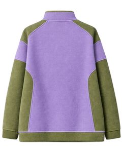 Sweat-shirt d'hiver surdimensionné en polaire pour femme, lavande et olive, avec col à boutons-pression et poche kangourou, style fabricant personnalisé - Product Image 2
