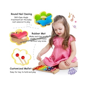Xylophone en bois moderne et écologique avec 2 maillets – Instrument de musique de percussion éducatif pour bébés et enfants d'âge préscolaire – Forme rectangulaire - Product Image 3