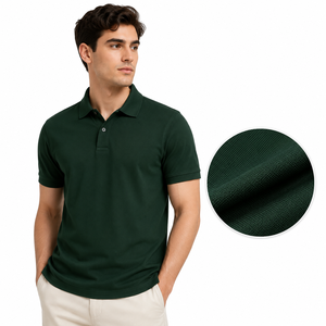 Chemise pour homme en coton Supima 100% bambou vert foncé 220 GSM Airtex, coupe classique, respirante, séchage rapide, décontractée, manches courtes, unie - Product Image 3