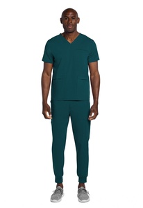 Men Teal V Neck <b>Scrub</b> <b>Top</b> Short Sleeve With Pockets Hospital Uniform For Doctors Nurses - Product Image 2