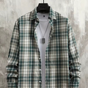 Chemise à carreaux décontractée pour homme, boutonnée, manches longues, en coton doux et respirant, confortable, mode quotidienne, vente en gros, personnalisable - Product Image 1