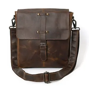 Tas kurir mewah untuk pria terbuat dari tas selempang kulit pemburu lilin keras untuk kantor bepergian tali bahu yang dapat dilepas