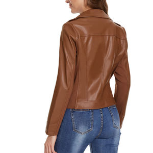 Women's Genuine Leather <b>Biker</b> <b>Jacket</b> (3 Colors) with Zip Pockets Windproof Regular Length Winter Season Finished - Product Image 6