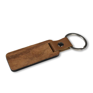 Porte-clés en bois personnalisables en gros avec sangle en cuir PU, gravables au laser, pendentifs vierges, porte-clés en bois DIY - Product Image 2