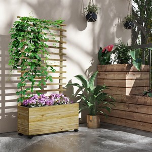Bac à légumes surélevé en bois pour jardin avec treillis, jardinière extérieure pour légumes et fleurs, treillis de jardin pour balcon - Product Image 2
