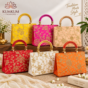 Pochette de soirée indienne faite à la main en soie satinée brodée vintage avec perles et deux poignées – Idéale pour le Nouvel An, les mariages et les fêtes - Product Image 1