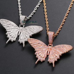 Colgante de Mariposa de Plata 925 con Baño de Oro Rosa de 18K, Cristal y Diamantes de Imitación, Estilo Hip Hop, Unisex, para Uso Diario, de Lujo - Product Image 1