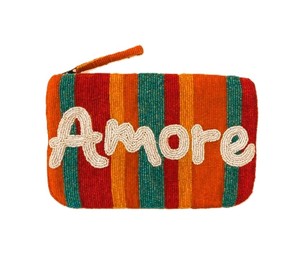 <b>Multi</b> Colour Striped Embroidered XOXO Coin Purse Zipper Wallet Travel Use For Everyday Use Gifting Parties Fashion Accessory - Product Image 2
