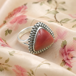 Pure 925 Sterling Silver Red Coral Gemstone Gold Bohemian <b>Statement</b> <b>Ring</b> Handmade Artisan Triangle Cabochon Women Gold Gold - Product Image 1