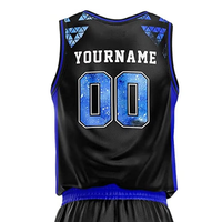 Conjunto de Uniforme de Baloncesto Personalizado Unisex, Negro y Azul con Estampado Geométrico Sublimado, Transpirable, Ajuste Atlético, Tallas para Adultos