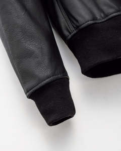 Blouson en cuir véritable noir pour homme, col montant, fermeture éclair, style motard, vêtement d'automne - Product Image 3
