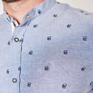 Chemise décontractée pour homme à manches longues, imprimé pois bleus, col mandarin, 100 % coton respirant, popeline, manches complètes, style printemps - Product Image 6