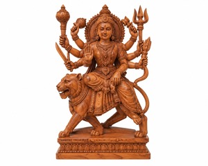 Estatua de Madera de la Diosa Maa Durga, Escultura Hindú Hecha a Mano, Decoración Religiosa para Templo, Puja, Hogar, Regalos Espirituales para el Hogar, Arte para Templo - Product Image 3