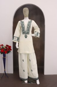 Conjunto de Traje Tradicional de Tres Piezas Reversible de Algodón Premium con Bordado, Sin Arrugas, para Mujer, Top, Mangas y Pantalones a Juego - Product Image 3