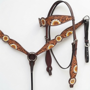 Ensemble de bridon et de têtière pour cheval en cuir véritable, personnalisable, de qualité supérieure, durable, pour l'équitation occidentale - Product Image 3