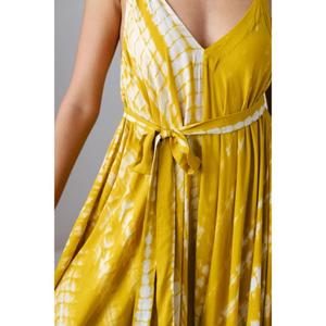 Womens Yellow Plaid <b>Boho</b> Maxi Dress Sleeveless V Neck Flowy Beach Vacation Cotton Eco Friendly - Product Image 5