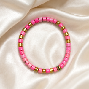 Wholesale Handmade Pink Heishi <b>Beaded</b> Zinc Beads Stretch <b>Bracelet</b> <b>Gold</b>-Tone Spacers Metal Ball Beads for Women Party Trendy - Product Image 2