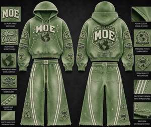 Custom DTG OEM Factory Streetwear Printed Oversized Embroidered Acid Wash <b>Flared</b> Tracksuit 500GSM Zip Distressed Hoodie - Product Image 4