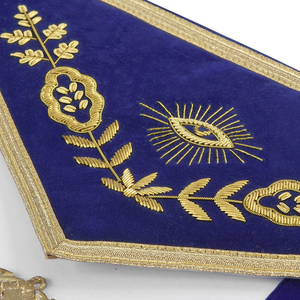 Grand Master Blue Lodge <b>Apron</b> - Royal Blue Velvet With Gold Metal Badge Handmade Pakistan Master Mason Genuine <b>Leather</b> <b>Apron</b> - Product Image 6
