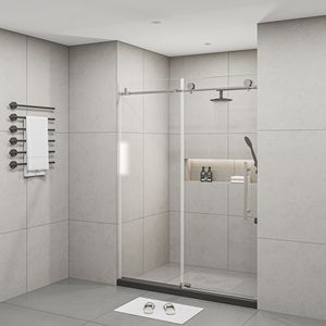 Portes de douche sans cadre de 60 \ "largeur x 76 \" hauteur avec 3/8 \ "(10mm) verre trempé clair finition nickel brossé - Product Image 2