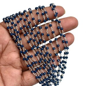 Chaîne de chapelet en saphir bleu hydro, perles rondelles facettées de 3 mm, fil plaqué argent, vente en gros - Product Image 1
