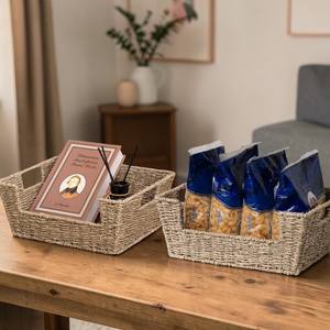 ISLA Paquete de 2 Cestas de Almacenamiento Rectangulares de Mimbre para Despensa, Organizadores Tejidos con Asas Recortadas para Estantes del Hogar y Exhibición en Tiendas OEM - Product Image 2