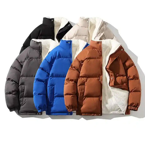 Canvas Stand Collar Front Logo <b>Thick</b> <b>Fleece</b> Winter Outdoor Men's Plus Size Puffer <b>Jacket</b> High Quality - Product Image 1