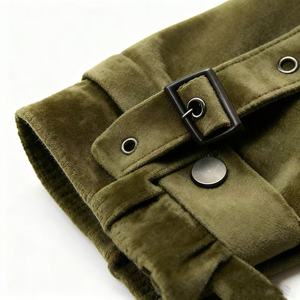 Men's Olive <b>Suede</b> <b>Bomber</b> <b>Jacket</b> Mandarin Collar Embroidered Fly Logo Casual Autumn Wear Regular Fit Button Closure - Product Image 5