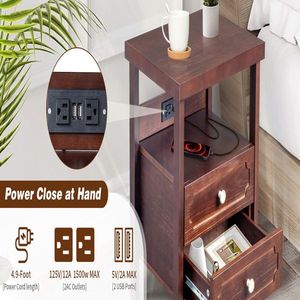 Living Room Bedroom Wood Nightstand End <b>Side</b> Table with 2 Drawers - Product Image 4