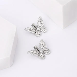 Pendentif papillon avec incrustation de strass, acier inoxydable plaqué rhodium, bijou unisexe, cadeau - Product Image 2