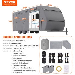 Cubierta de caravana Clase a de 30-33 pies, accesorios exteriores de RV de tela no tejida para remolques de viaje y vehículos recreativos - Product Image 6