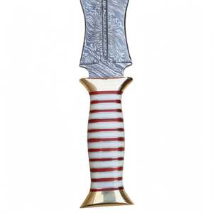 Couteau à lame fixe en acier Damas de qualité industrielle, fait main, pointe tombante, manche rayé, outil artisanal OEM, pièce de présentation exécutive - Product Image 6