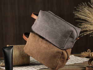 Vintage Canvas Leather Dopp Kit Mens Travel Toiletry Bag Custom Logo Waterproof Shaving Cosmetic Organizer <b>Case</b> LCTB-0010 - Product Image 1
