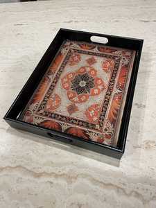 Plateau de service rectangulaire en bois fait main de luxe, motif floral chinois traditionnel, design végétal peint à la main par UO INDIA - Product Image 2