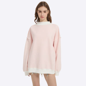 Sudadera Rosa Oversize para Mujer con Cuello Alto Simulado, Cuello y Puños en Contraste Blanco, Forro Polar Texturizado Premium, Manga Larga - Product Image 1