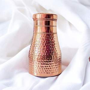 Handcrafted Textured Copper Water <b>Bottle</b> Curved Heritage Shape Metal Drink <b>Flask</b> Reusable Wellness Hydration Container - Product Image 1