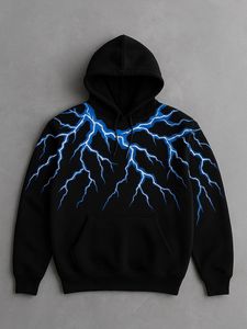 Sweat-shirt à capuche blanc surdimensionné avec motif de flammes électriques personnalisé, streetwear premium, modèle vierge - Product Image 3
