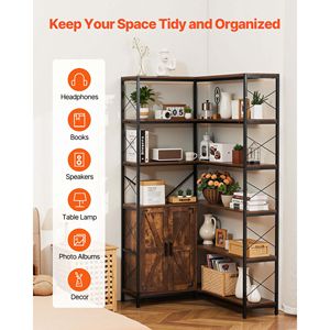 Libreria angolare a L girevole a 6 livelli in stile rustico con armadio contenitore alto 70 pollici e 10 ripiani - Product Image 4