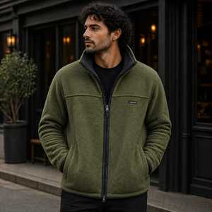 Chaqueta de Forro Polar Reversible Ecológica para Hombre, Cierre Completo, Cuello Alto, Estilo Casual para Otoño, Material Lana/Nylon, Color Sólido, Corte Regular - Product Image 2