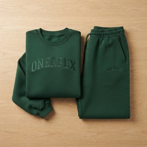 Conjunto Deportivo Oversize Verde Oscuro para Mujer, Sudadera de Cuello Redondo y Pantalones Jogger de Pierna Ancha, Ropa Deportiva Casual de Dos Piezas - Product Image 4