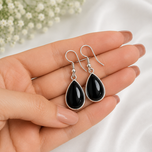 Natural Green Onyx Bohemian Style Pear Cut Water <b>Drop</b> Dangle Earrings 925 Sterling Silver Bezel Set Certified Women's Gift - Product Image 6
