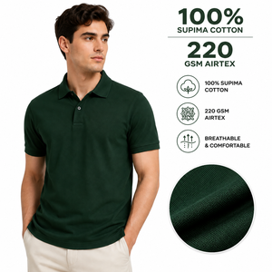 Chemise pour homme en coton Supima 100% bambou vert foncé 220 GSM Airtex, coupe classique, respirante, séchage rapide, décontractée, manches courtes, unie - Product Image 1