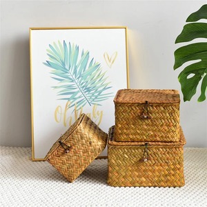 Panier de rangement pliable en jonc de mer, écologique et durable, de forme rectangulaire, tissé à la main, pour chaussures. - Product Image 5