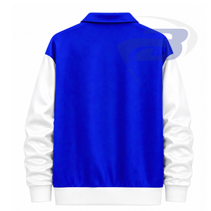 Zeta Phi Beta Sorority Zee Phi Varsity <b>Jacket</b> Blue & <b>White</b> Patch Embroidery Color Block Zipper Front Logo Women Baseball <b>Jacket</b> - Product Image 3