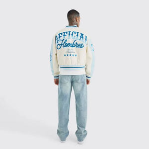Graffiti Wool <b>Winter</b> High Street Men's Varsity <b>Jacket</b> Custom Concise Style Boxy Chenille Embroidery <b>Leather</b> Sleeves - Product Image 4