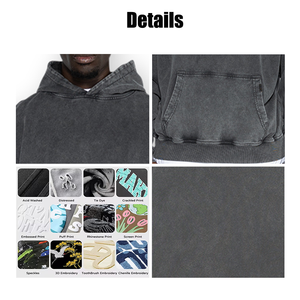 Sweat à capuche surdimensionné personnalisé pour homme, en tissu éponge solide 500 GSM, avec logo, 100% coton, style streetwear vintage, effet délavé à l'acide - Product Image 4